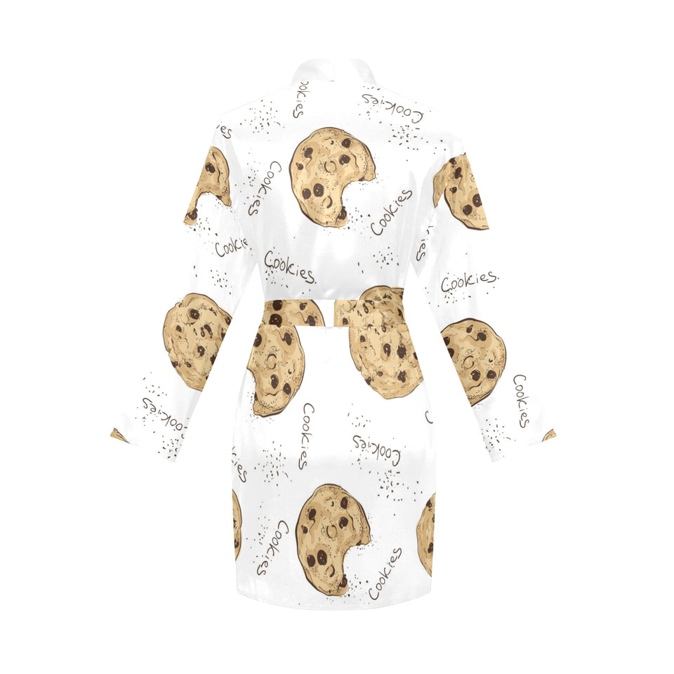 Sketch style cookie pattern Women's Long Sleeve Belted Night Robe