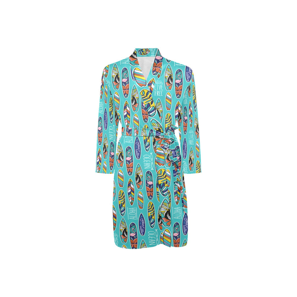 Surfboard Pattern Print Design 05 Men's Long Sleeve Belted Night Robe