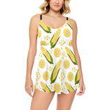 Corn Pattern Print Design 05 Chest Sexy Pleated Two Piece Swim Dress