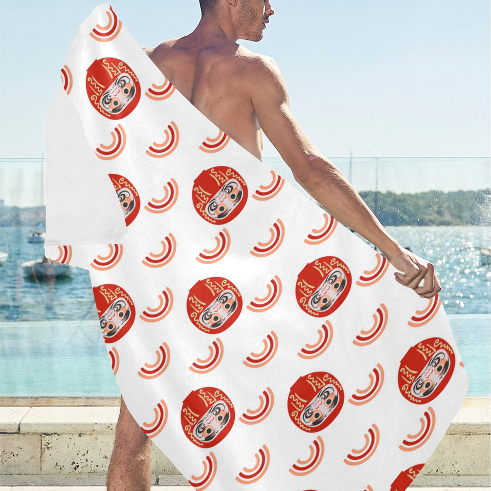 Daruma japanese wooden doll design pattern Beach Towel