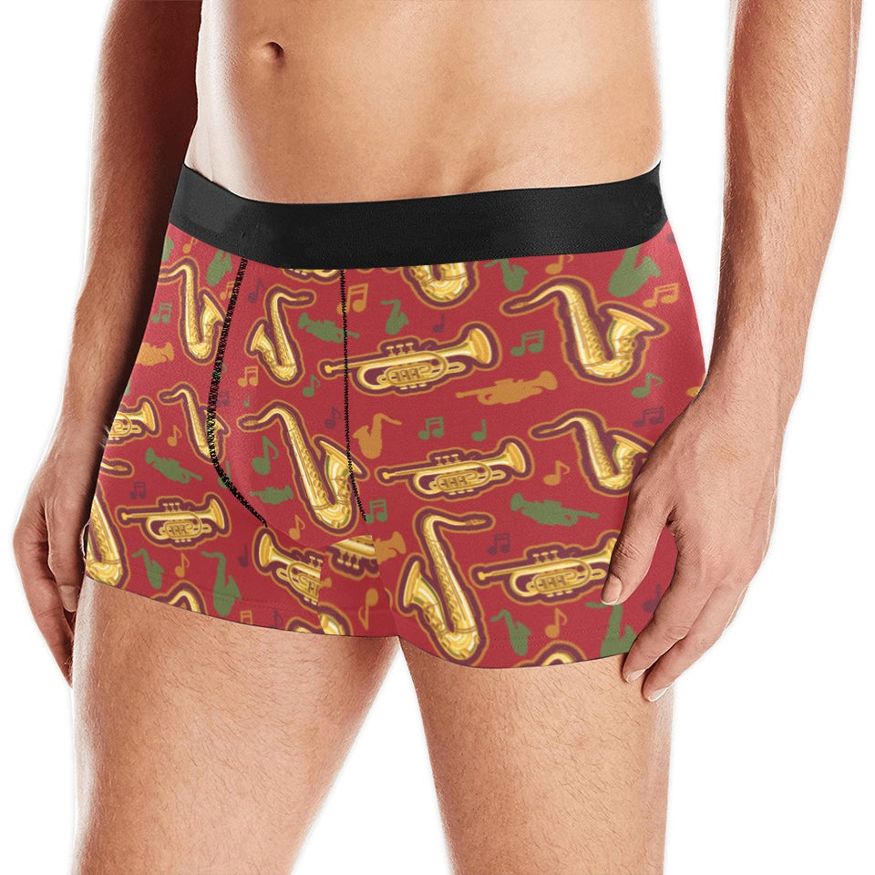 Saxophone cornet pattern red background Men's All Over Print Boxer Briefs Men's Underwear