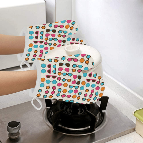 Sun Glasses Pattern Print Design 03 Heat Resistant Oven Mitts