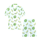 Durian pattern blue background Men's V-Neck Short Pajama Set
