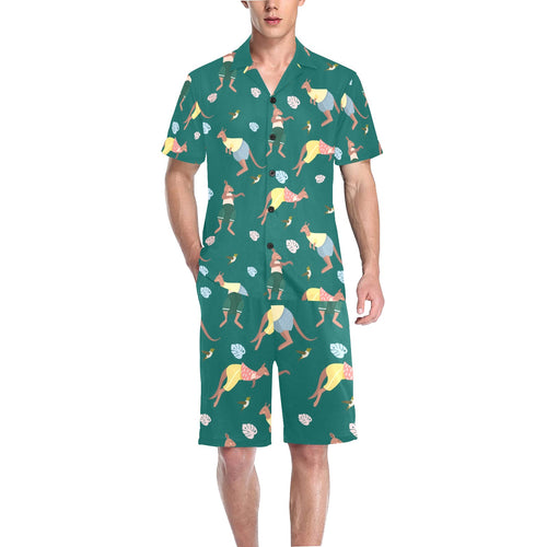 Kangaroo leaves pattern Men's V-Neck Short Pajama Set