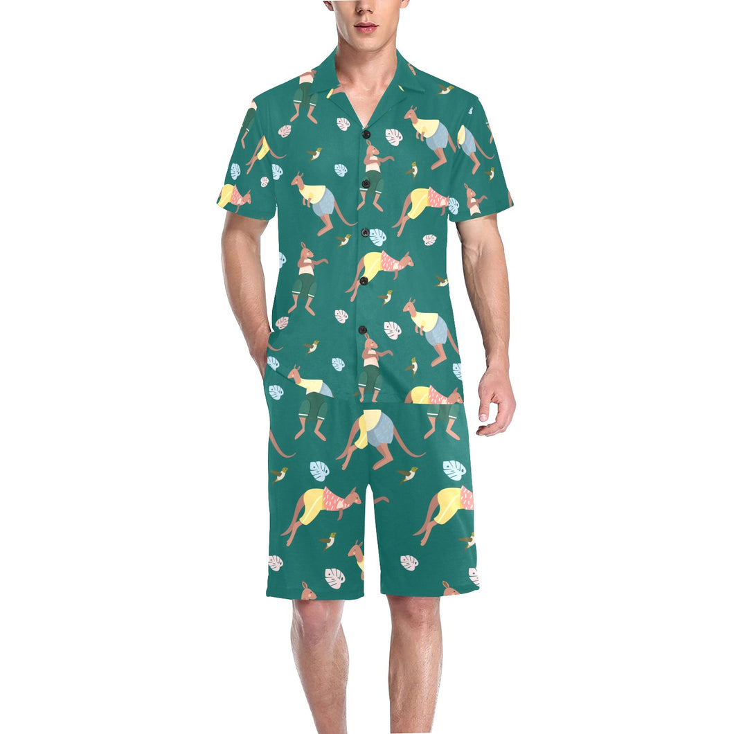 Kangaroo leaves pattern Men's V-Neck Short Pajama Set