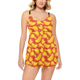 Potato Chips Pattern Print Design 05 Chest Sexy Pleated Two Piece Swim Dress