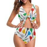 Darts Pattern Print Design 03 Chest Bowknot High Waisted Bikini Swimsuit