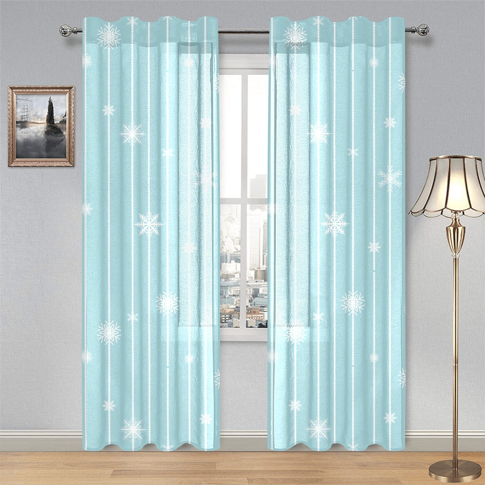 Snowflake pattern blue stripe background Gauze Curtain