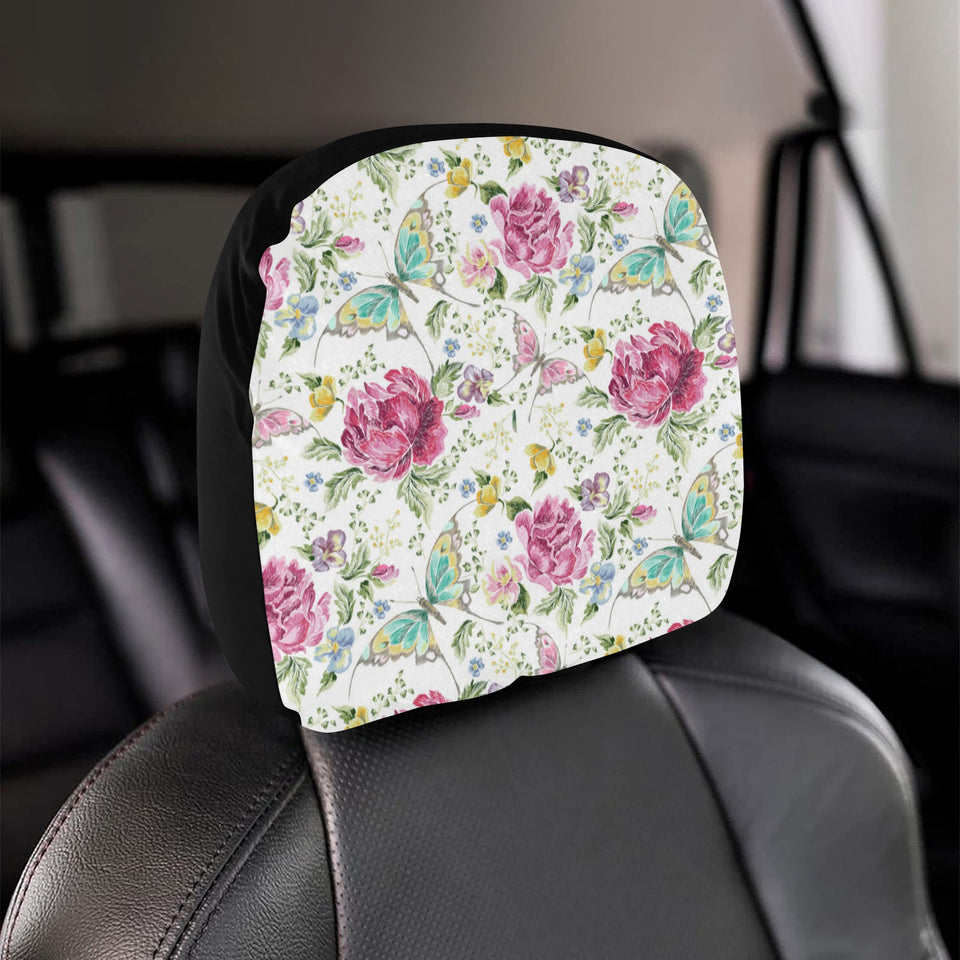 Hand drawn butterfly rose Car Headrest Cover