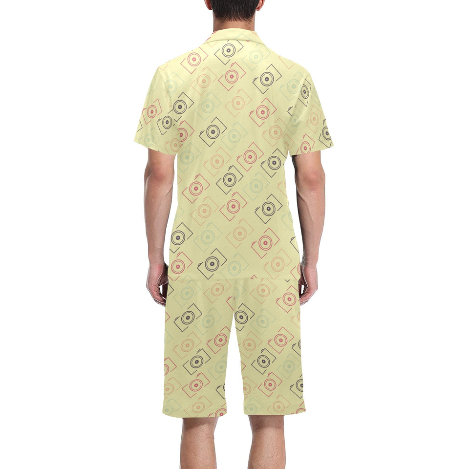 Camera Pattern Print Design 01 Men's V-Neck Short Pajama Set