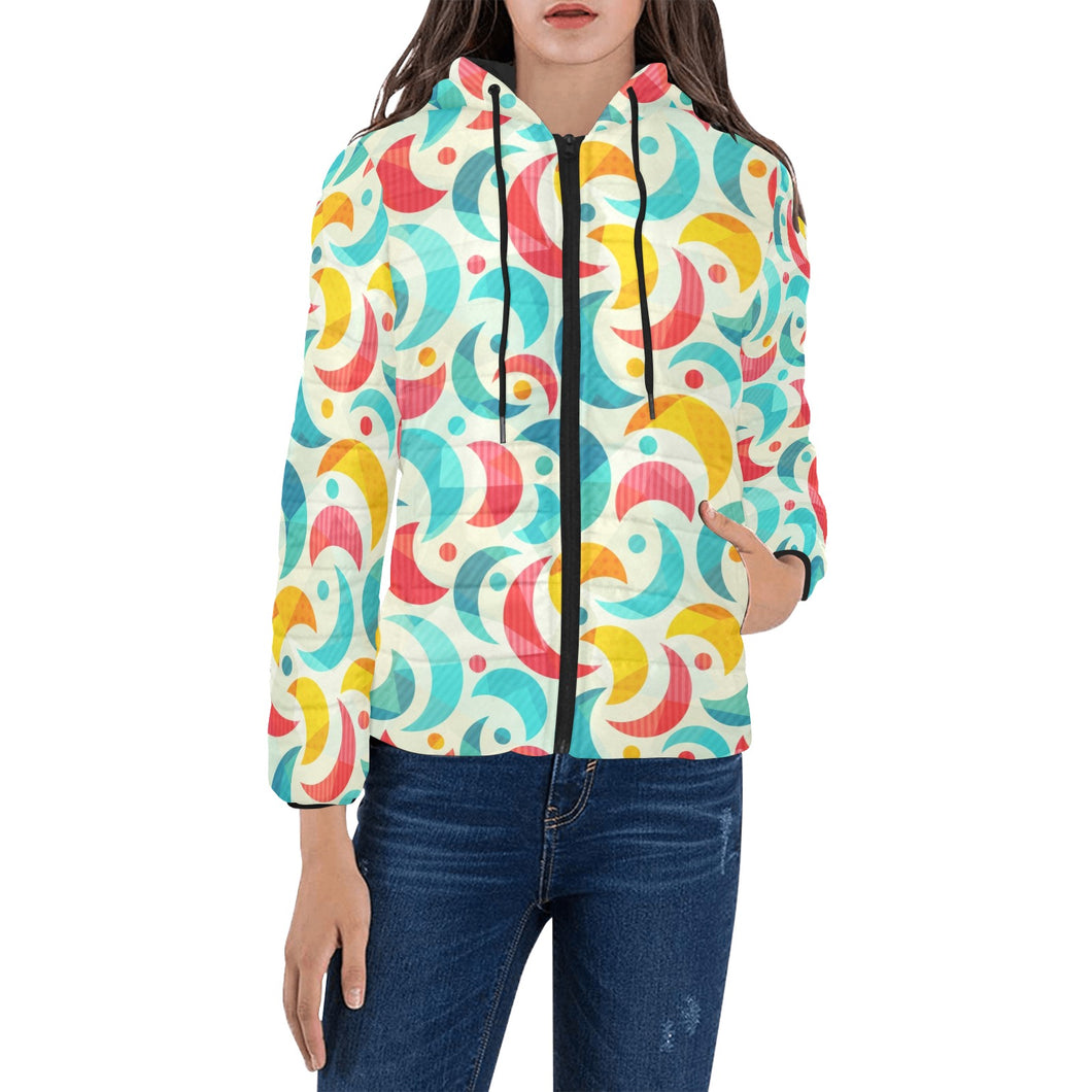 Colorful moon pattern Women's Padded Hooded Jacket