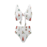 windmill design pattern Chest Bowknot High Waisted Bikini Swimsuit