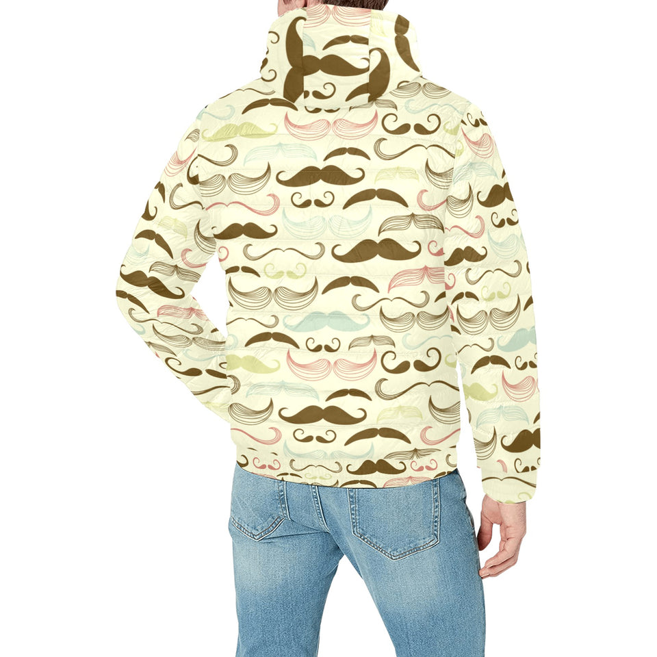 Mustache Beard Pattern Print Design 01 Men's Padded Hooded Jacket