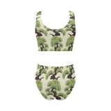 Bonsai pattern Chest Bowknot High Waisted Bikini Swimsuit