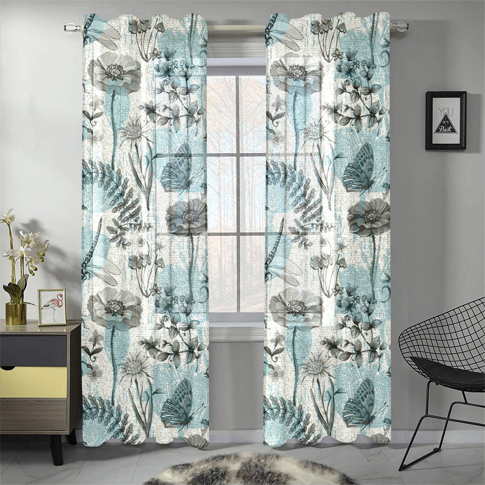 Dragonfly Butterfly Plants insect flower vintage s Gauze Curtain