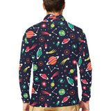 colorful space pattern planet star Men's Long Sleeve Polo Shirt