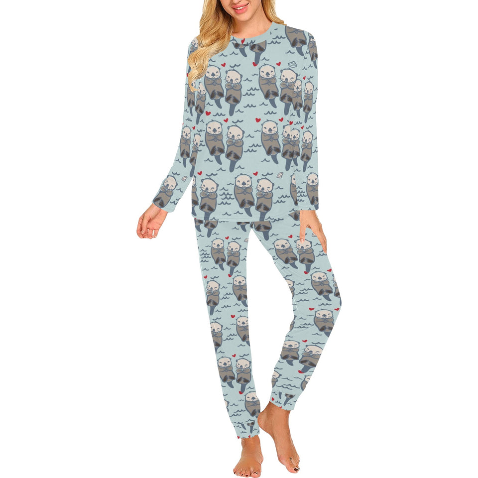 Lovely Sea Otter Pattern Women's All Over Print Pajama Set
