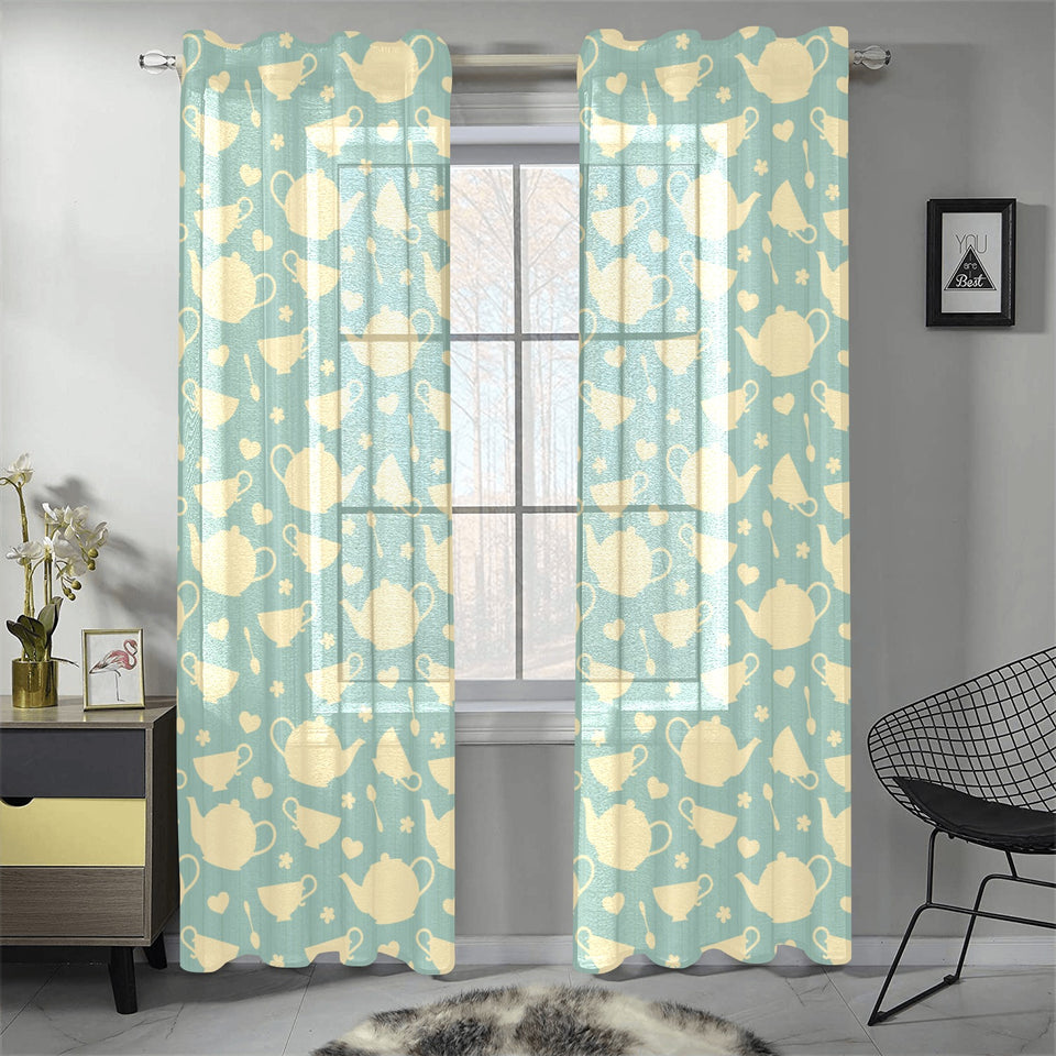 Tea pots Pattern Print Design 02 Gauze Curtain