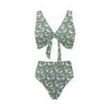Pelican Pattern Print Design 04 Chest Bowknot High Waisted Bikini Swimsuit
