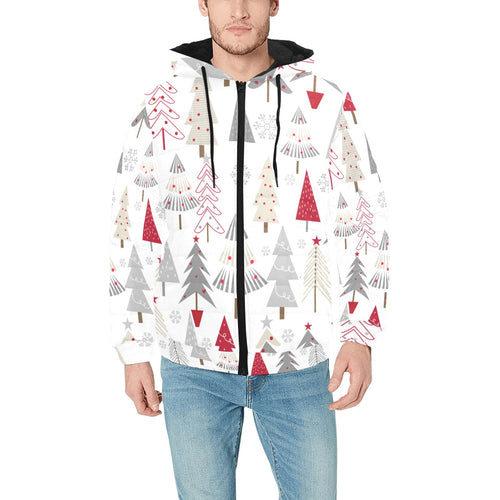 Cute Christmas tree pattern Men's Padded Hooded Jacket