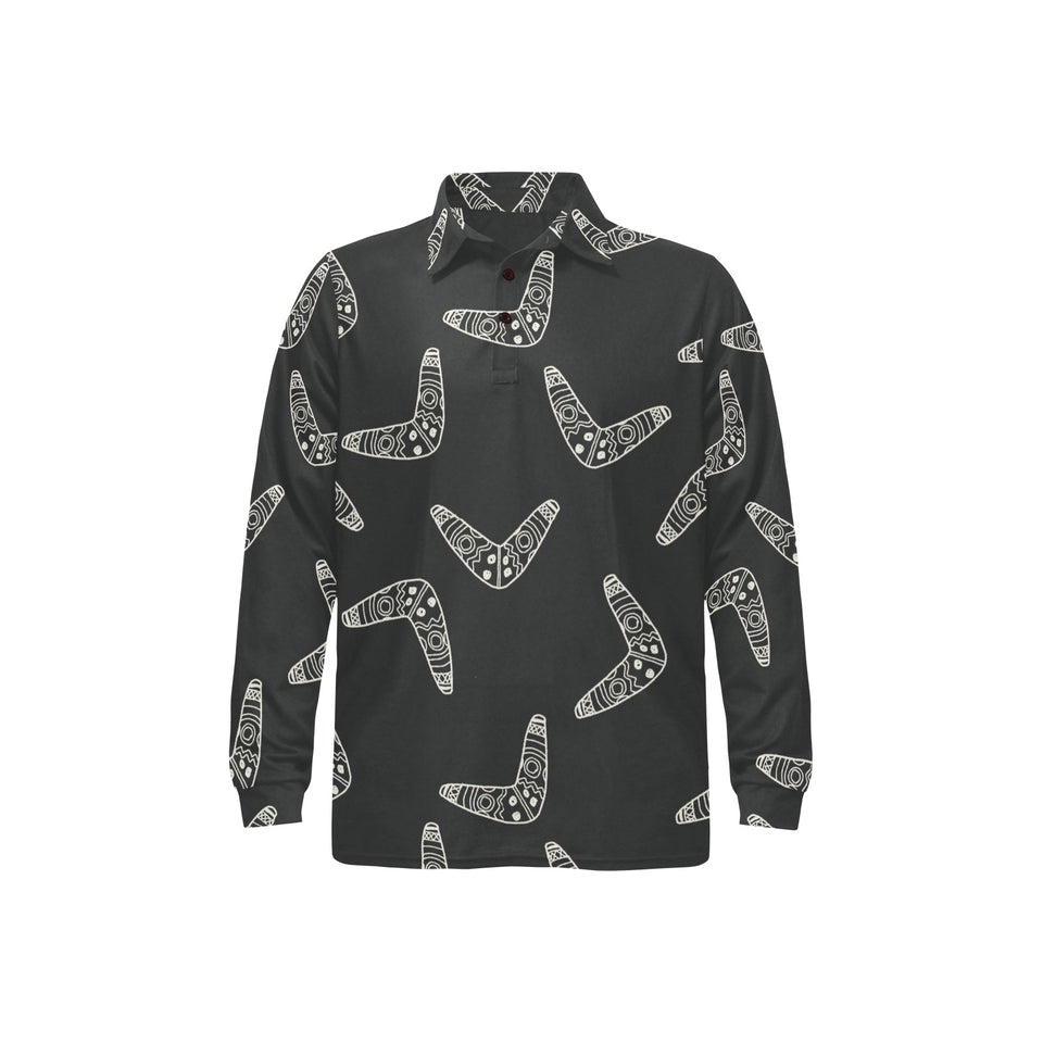 Hand drawn boomerang Australian aboriginal ornamen Men's Long Sleeve Polo Shirt