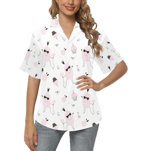 Poodle dog rose cake pattern Women's All Over Print Hawaiian Shirt