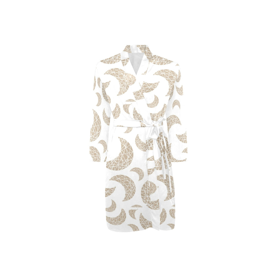 Cool gold moon abstract pattern Men's Long Sleeve Belted Night Robe