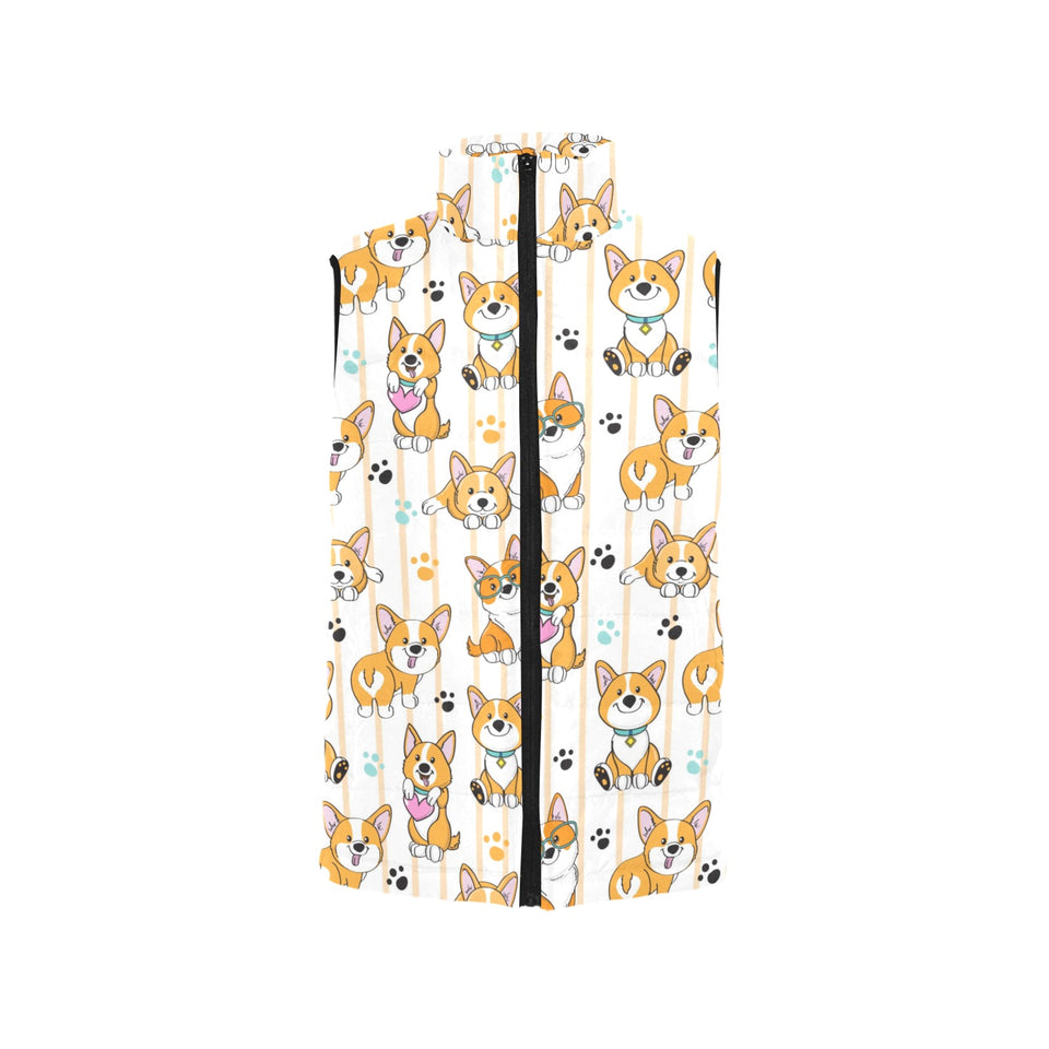 Cute dog corgi striped background pattern Women's Padded Vest