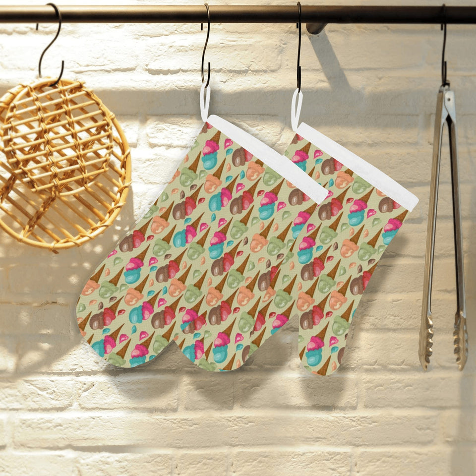 Colorful ice cream pattern Heat Resistant Oven Mitts