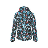 Skull flower roses leave pattern Women's Padded Hooded Jacket