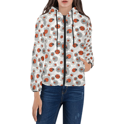 Ladybug Pattern Print Design 05 Women's Padded Hooded Jacket