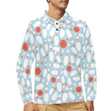 Bowling ball bowling pins blue blackground Men's Long Sleeve Polo Shirt