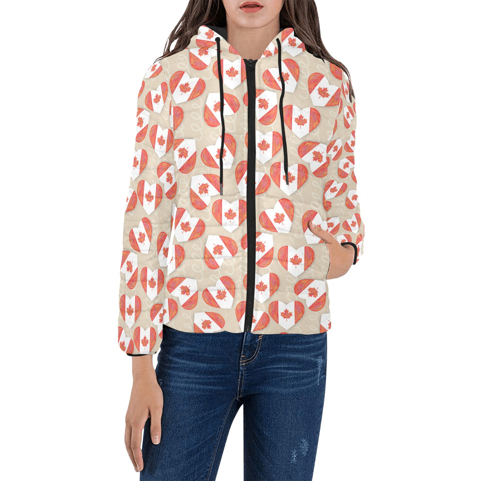Canada Pattern Print Design 01 Women's Padded Hooded Jacket