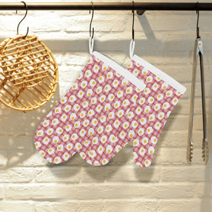 Fried Eggs Pattern Print Design 03 Heat Resistant Oven Mitts