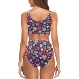 British Pattern Print Design 02 Chest Bowknot High Waisted Bikini Swimsuit