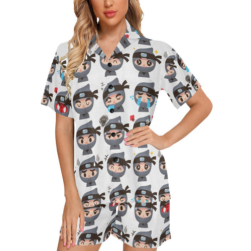 Cute ninja design pattern Women's V-Neck Short Pajama Set