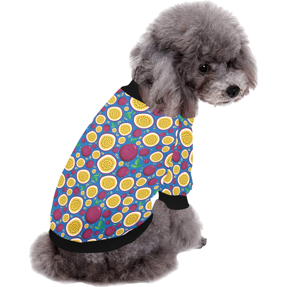 Passion fruit blue background All Over Print Pet Dog Round Neck Fuzzy Shirt