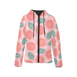 Grapefruit leaves flower pink background Women's Padded Hooded Jacket