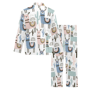 lama Alpaca cactus hand drawn pattern Men's Long Pajama Set