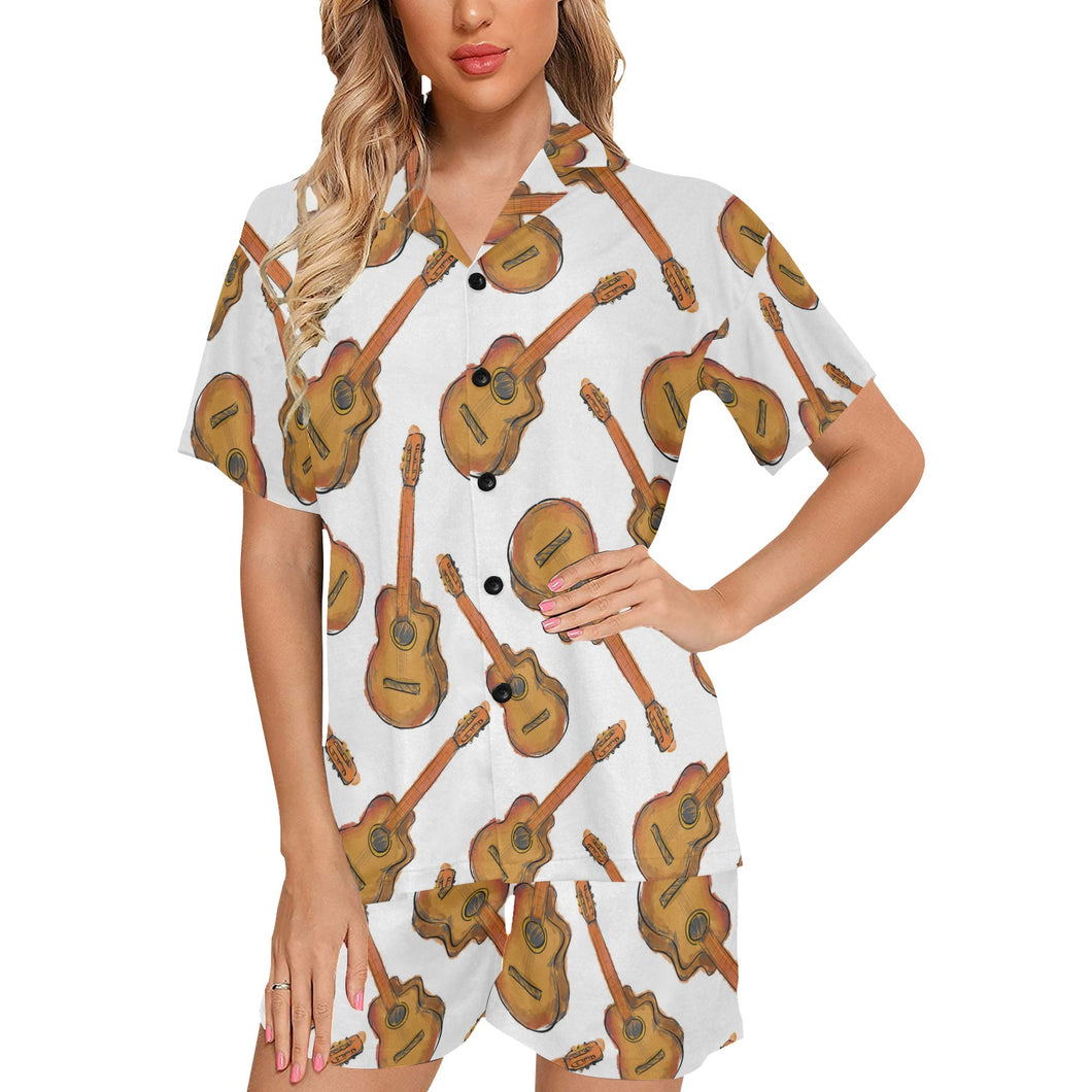 Paint Guitar Pattern Women's V-Neck Short Pajama Set
