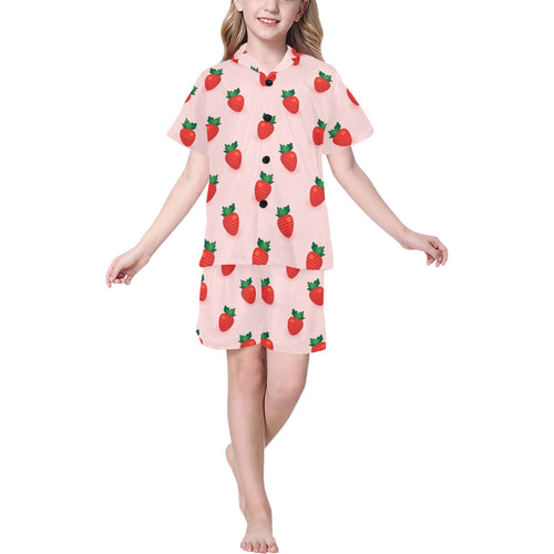 Strawberry beautiful pattern Kids' Boys' Girls' V-Neck Short Pajama Set