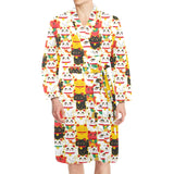 Colorful Maneki neko cat pattern Men's Long Sleeve Belted Night Robe