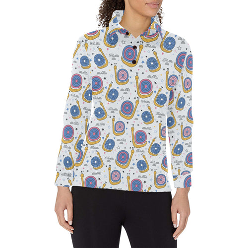 Snail Pattern Print Design 05 Women's Long Sleeve Polo Shirt