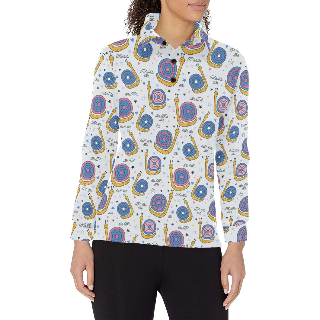 Snail Pattern Print Design 05 Women's Long Sleeve Polo Shirt