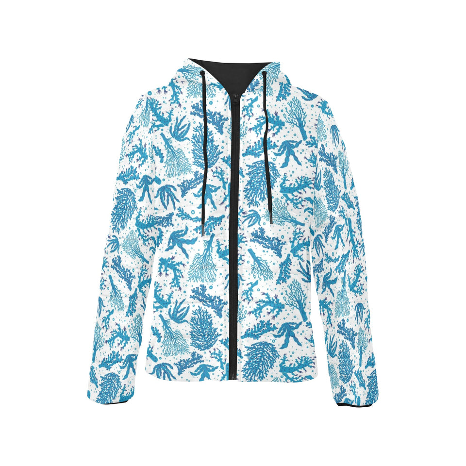 Coral Reef Pattern Print Design 01 Women's Padded Hooded Jacket
