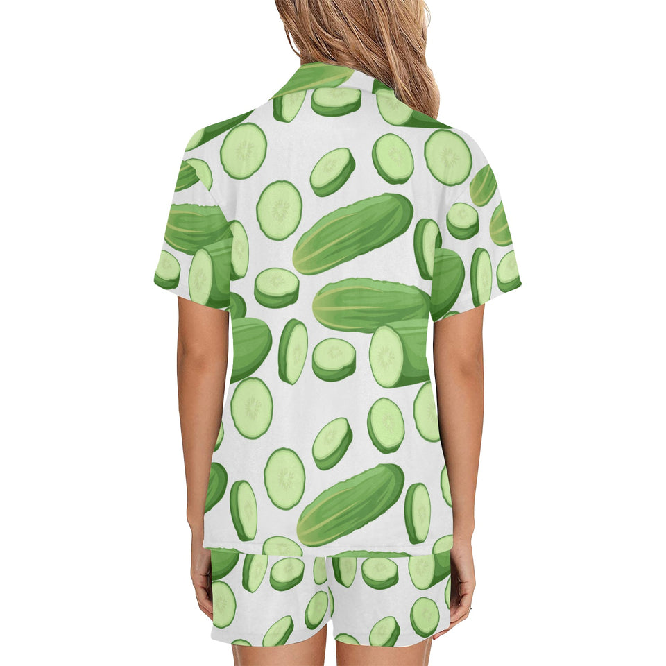 cucumber whole slices pattern Women's V-Neck Short Pajama Set