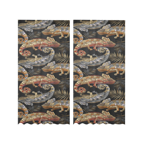 Chameleon lizard tropical leaves palm tree Gauze Curtain