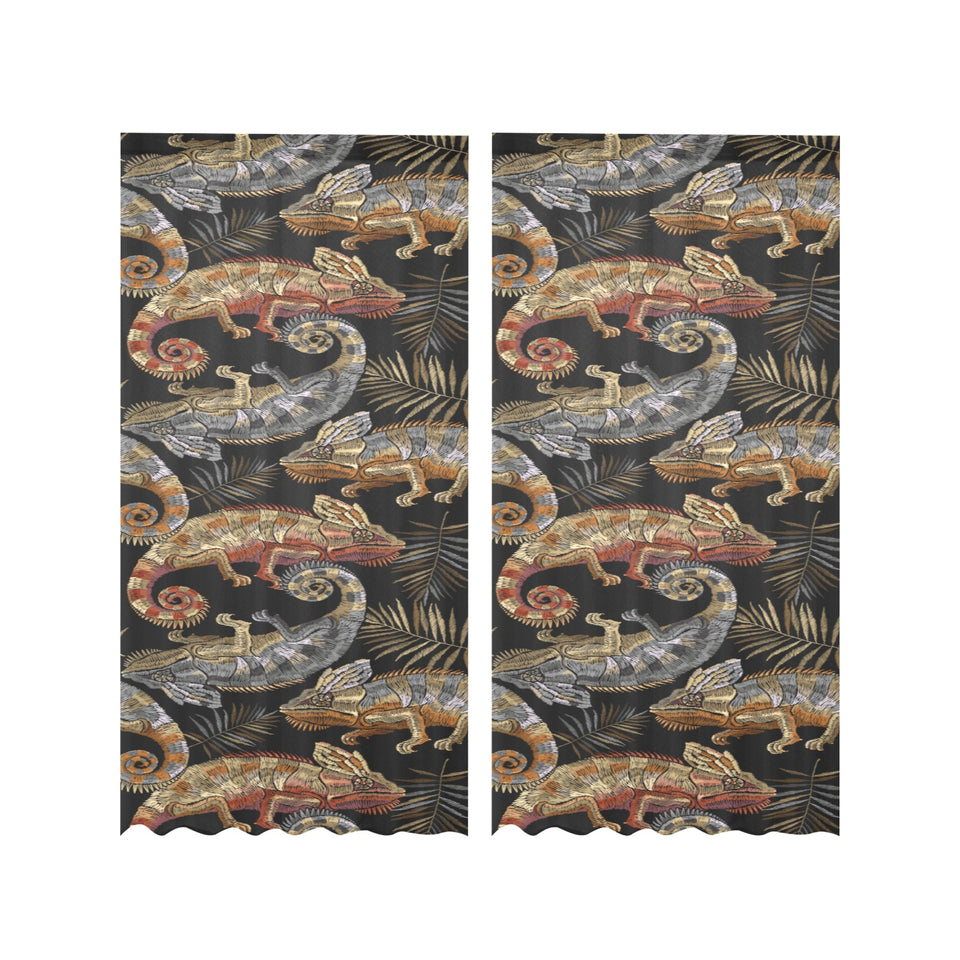 Chameleon lizard tropical leaves palm tree Gauze Curtain
