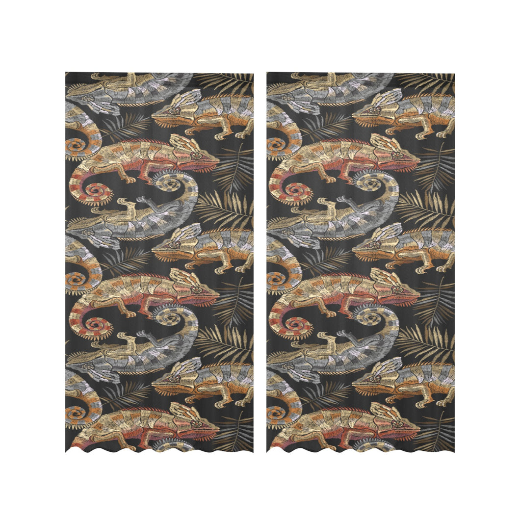Chameleon lizard tropical leaves palm tree Gauze Curtain