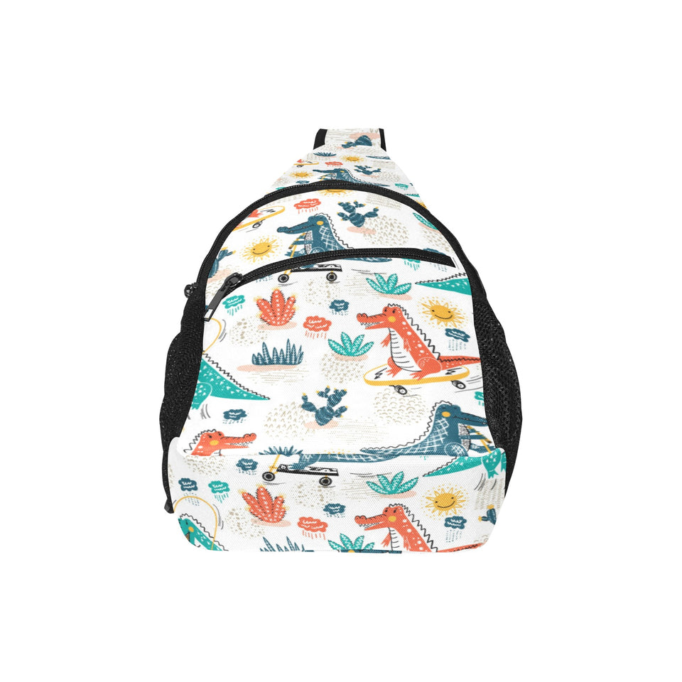 Cute Crocodile Pattern All Over Print Chest Bag